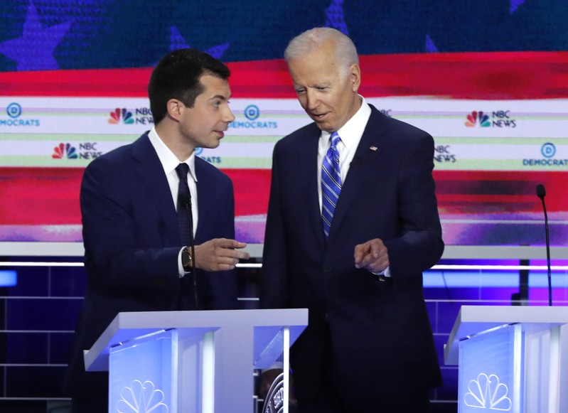 Candidates talk during the second night of the first U.S. 2020 presidential election Democratic candidates debate in Miami, Florida, U.S.