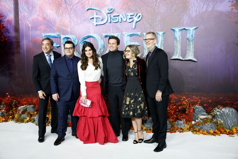 FILE PHOTO: Josh Gad, Idina Menzel, Jonathan Groff, Jennifer Lee, Chris Buck and Peter Del Vecho attend the European premiere of Frozen 2 in London