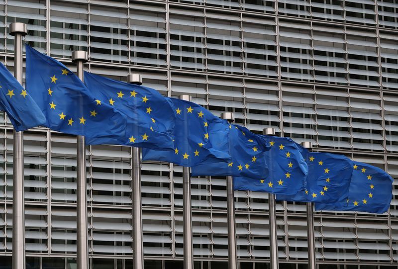 European Union flags fly near the European Commission headquarters in Brussels