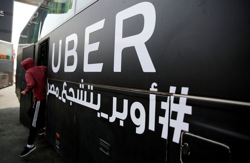 FILE PHOTO: An UBER bus ushers Egypt fans to a soccer stadium before the start of a game against Ghana