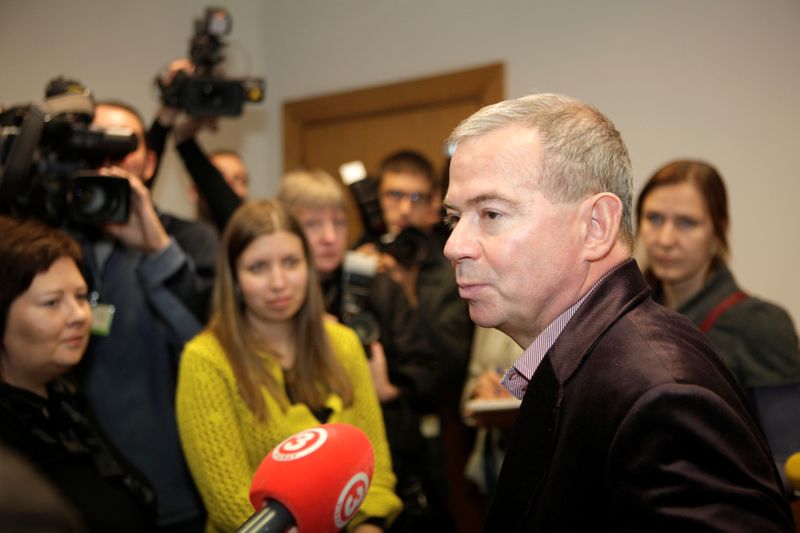 FILE PHOTO: Prime Minister candidate Lembergs of Greens and Farmers union speaks to media in Riga