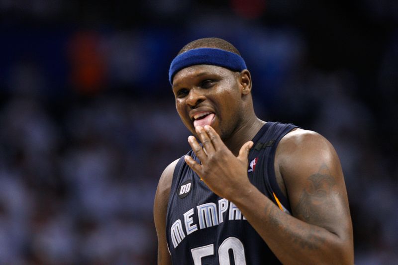 FILE PHOTO: Memphis Grizzlies forward Randolph licks his fingers as he prepares to shoot free throws against the Oklahoma City Thunder in Game 5 of their NBA Western Conference semi-final playoffs in Oklahoma City.