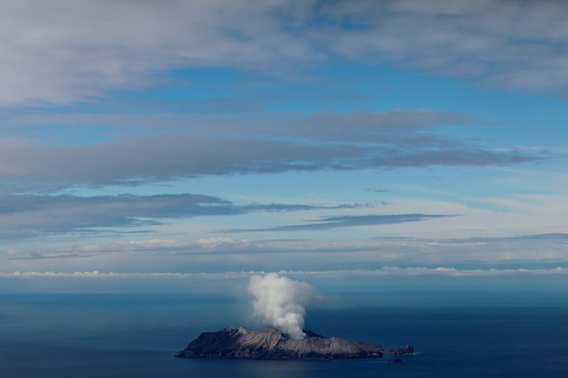 An aerial view of the Whakaari, also known as White Island volcano, in New Zealand