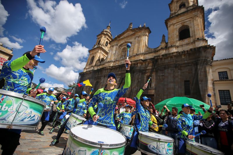 Demonstrators take part in a protest as a national strike continues in Bogota