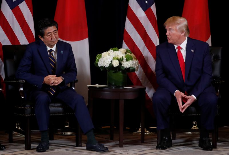 Japan's Prime Minister Abe meets with U.S. President Trump in New York City, New York