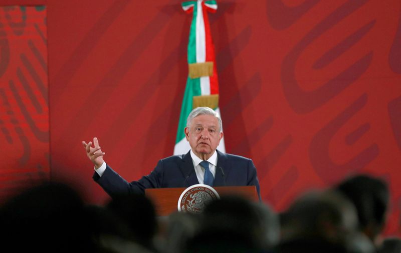 Mexico's President Andres Manuel Lopez Obrador attends a news conference at the National Palace in Mexico City