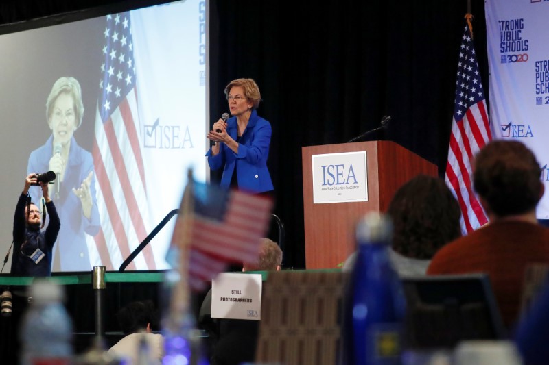 Democratic 2020 U.S. presidential candidate and U.S. Senator Elizabeth Warren (D-MA) speaks during the ISEA (Iowa State Education Association) 2020 Legislative Conference West Des Moines, Iowa