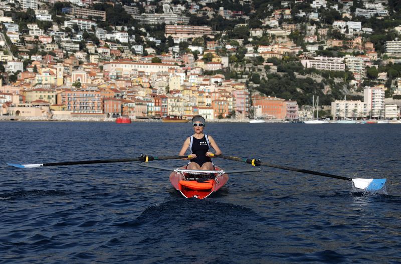 Joelle Svetchine, the president of the rowing team of Villefranche-sur-Mer on the French Riviera, poses in Villefranche-sur-Mer