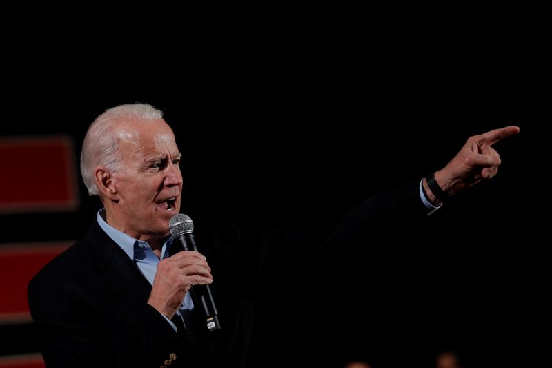 Democratic 2020 U.S. presidential candidate and former Vice President Joe Biden speaks during a campaign event in Iowa City, Iowa, U.S.