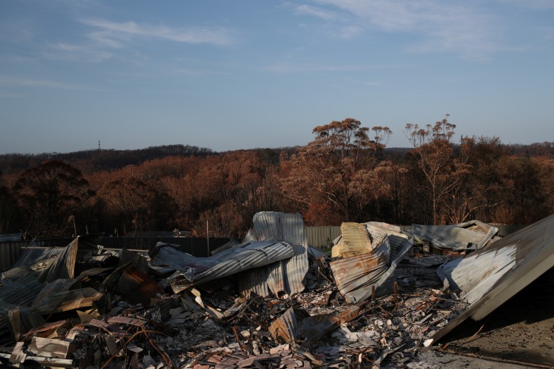 The remnants of a destroyed home, burnt in the recent bushfires, is pictured in Conjola Park