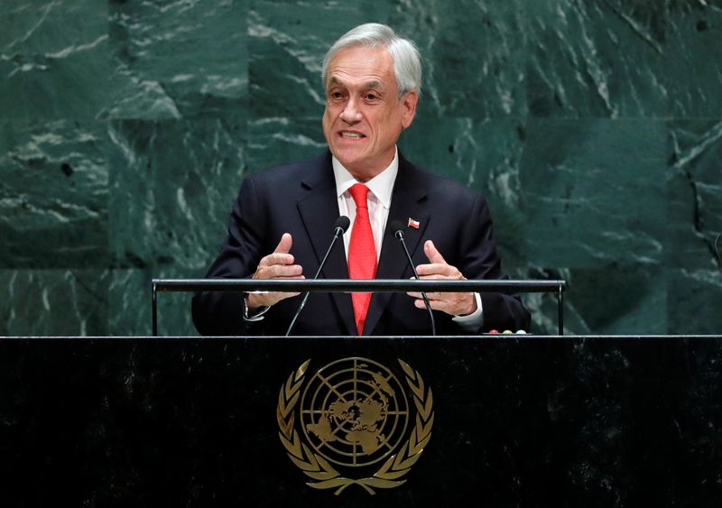 FILE PHOTO: Chile's President Sebastian Pinera addresses the 74th session of the United Nations General Assembly at U.N. headquarters in New York City, New York, U.S.