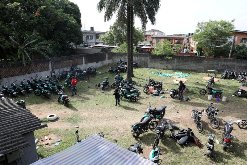 FILE PHOTO: Several bikes are seen packed within the premises of Gokada bike company in Lagos