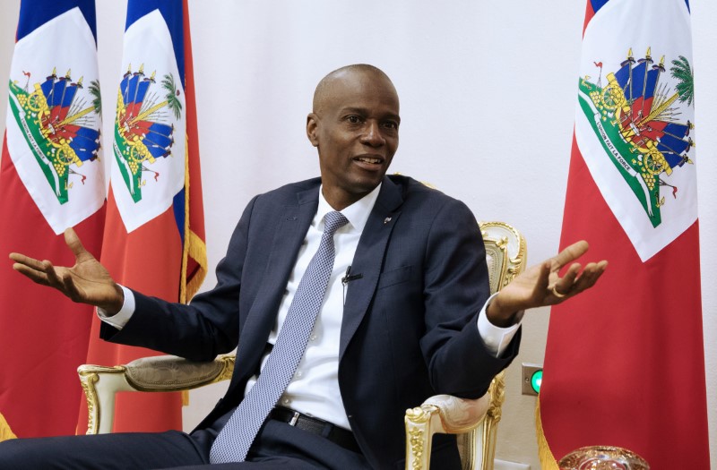 Haiti's President Jovenel Moise speaks during an interview with Reuters at the National Palace of Port-au-Prince