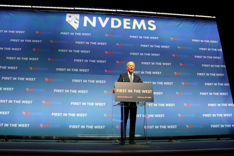 FILE PHOTO: Joe Biden speaks on stage at a First in the West Event at the Bellagio Hotel in Las Vegas