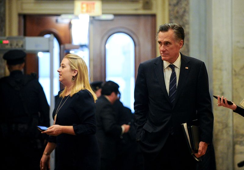 Sen. Mitt Romney (R-UT) arrives at the U.S. Capitol before the start of the day's Senate impeachment trial of President Donald Trump in Washington