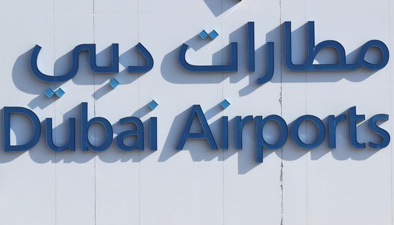 Corporate logo of Dubai Airports is seen at terminal three of Dubai Airports in Dubai