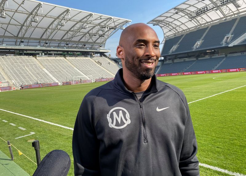 Former Los Angeles Lakers guard Kobe Bryant speaks to reporters at Major League Soccer event in Los Angeles