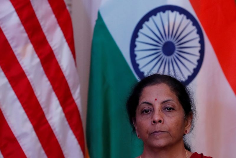 FILE PHOTO: India's Finance Minister Nirmala Sitharaman attends a joint news conference with U.S. Treasury Secretary Steven Mnuchin in New Delhi