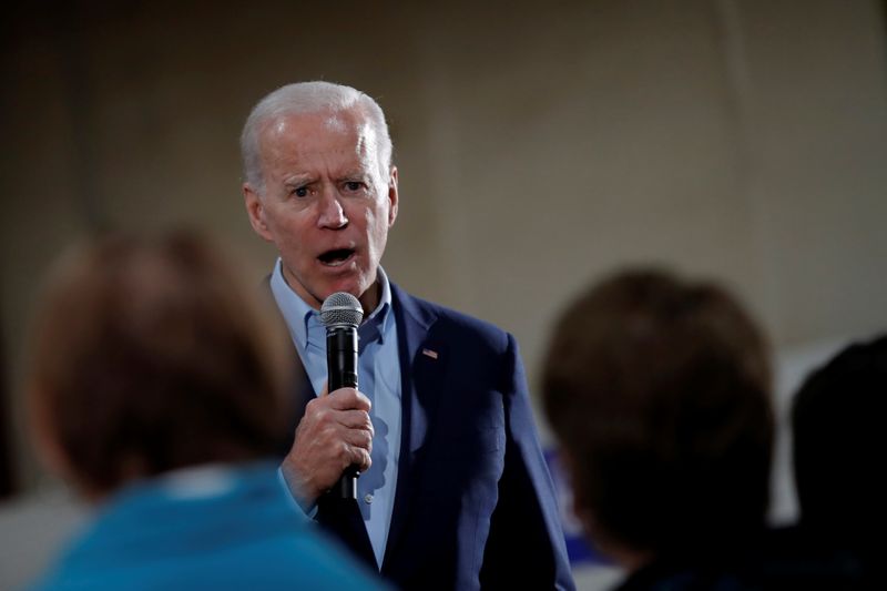 Democratic 2020 U.S. presidential candidate and former Vice President Joe Biden speaks during a campaign event in Marshalltown, Iowa, U.S.