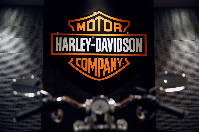 A Harley-Davidson bike is displayed in their office in Singapore