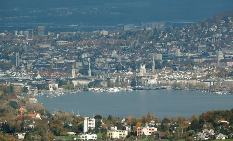 FILE PHOTO: General view shows Lake Zurich and the city of Zurich