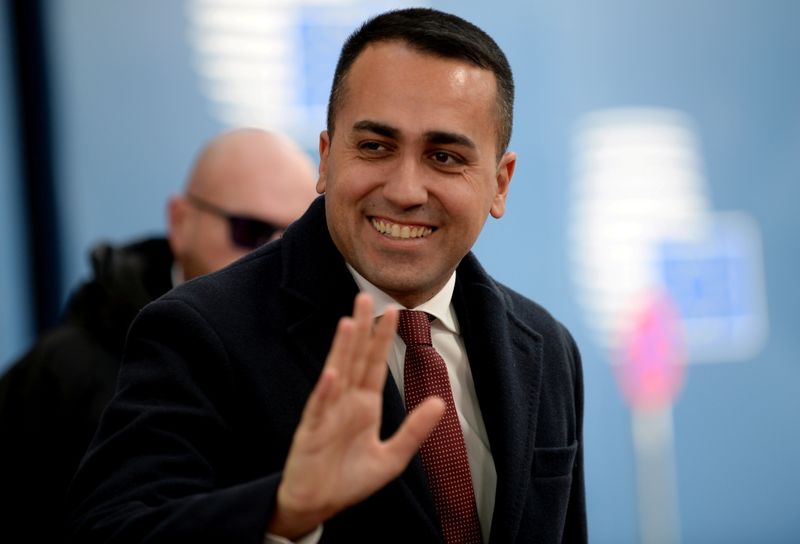 FILE PHOTO: Italian Foreign Minister and 5-Star party chief Luigi Di Maio arrives at a European Union foreign ministers meeting in Brussels, Belgium