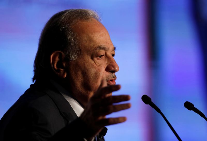 Mexican billionaire Carlos Slim addresses the audience during an event in Mexico City