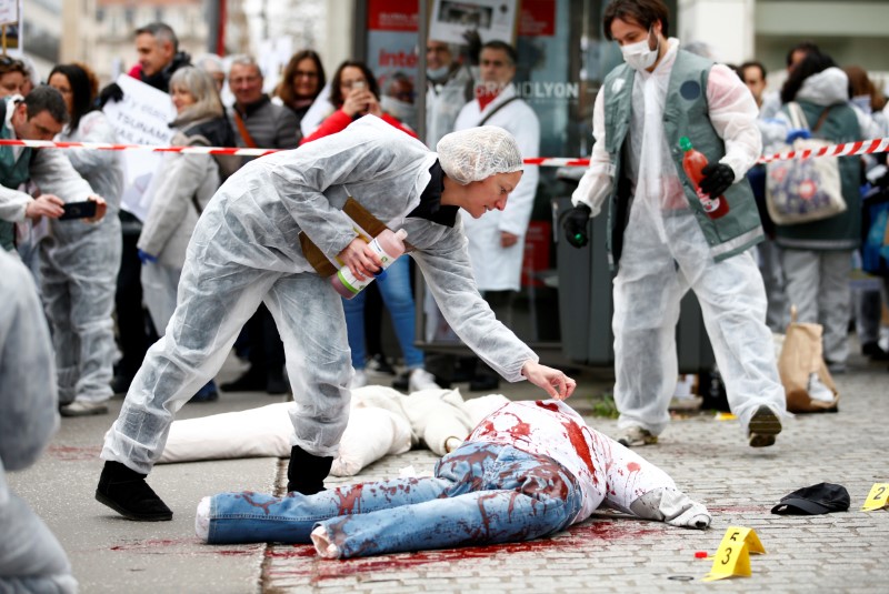 French forensic officers demonstrate in Lyon