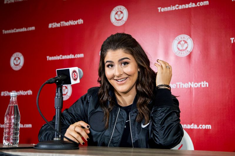 FILE PHOTO: Canadian tennis player Bianca Andreescu speaks with the news media about her win at the U.S. Open