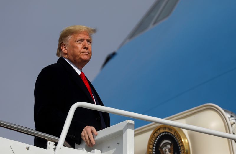 U.S. President Donald Trump departs Washington for travel to Michigan at Joint Base Andrews in Maryland