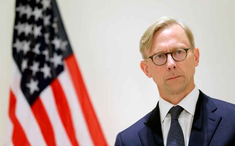 FILE PHOTO: Brian Hook, U.S. Special Representative for Iran, attends a news conference in London