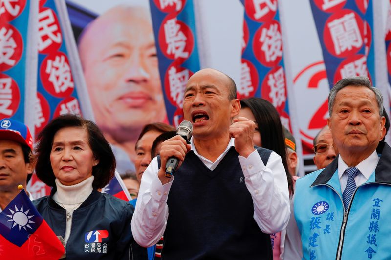 Opposition Nationalist Kuomintang Party (KMT) candidate Han Kuo-yu speaks during an election campaign in Yilan