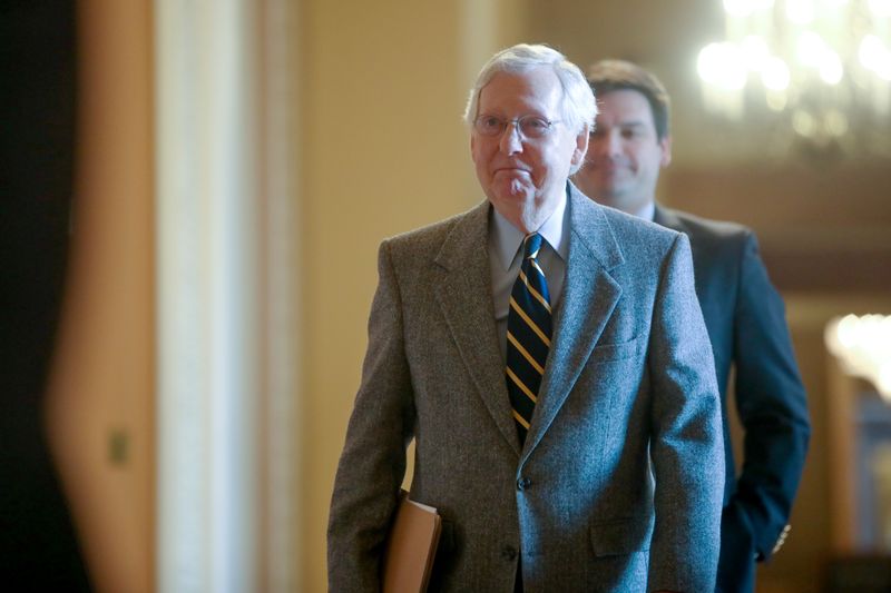 U.S. Senate Majority Leader McConnell walks to the Senate floor in the U.S. Capitol in Washington