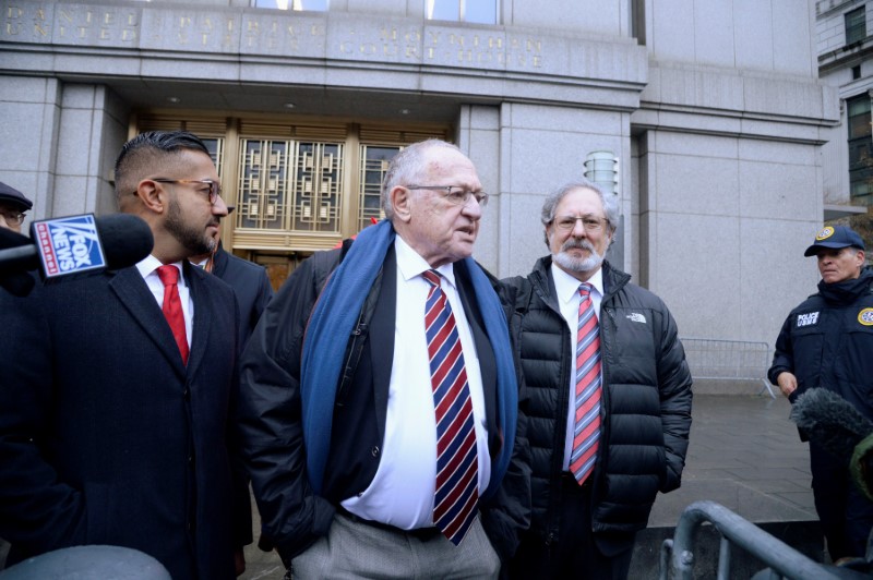 Alan Dershowitz exits the Manhattan Federal Court in New York