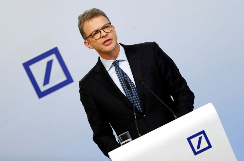 Christian Sewing, CEO of Deutsche Bank AG, addresses the media during the bank's annual news conference in Frankfurt