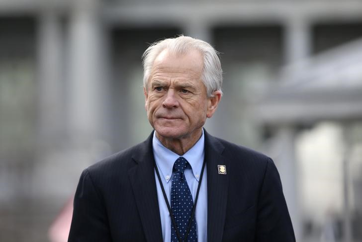 White House trade adviser Peter Navarro listens to a news conference outside of the West Wing of the White House
