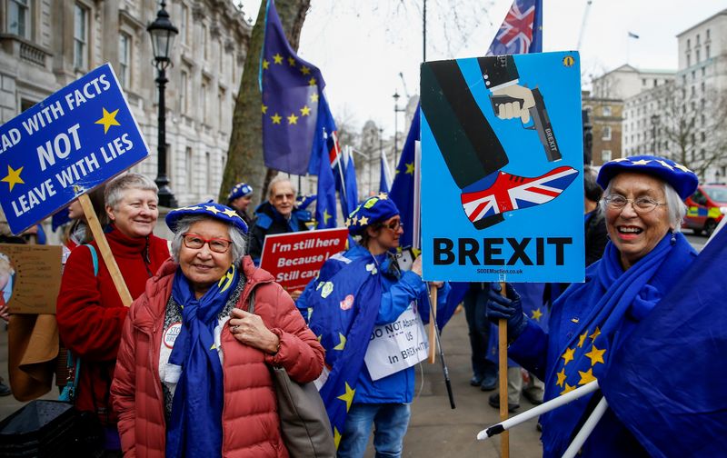 FILE PHOTO: Anti-Brexit protesters are seen in front of Downing Street in London