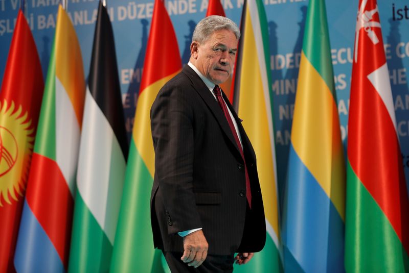 New Zealand's Foreign Minister Peters arrives at a news conference in Istanbul
