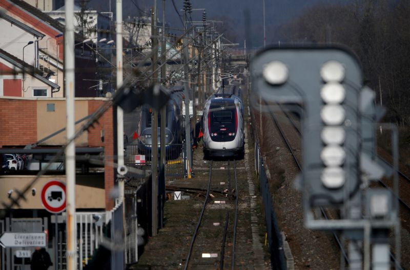 FILE PHOTO: Trains are seen at the Alstom high-speed train TGV factory of the company in Belfort