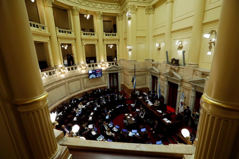 A general view of the Senate, as Senators debate an extraordinary session of a bill on renegotiation of the public external debt, in Buenos Aires
