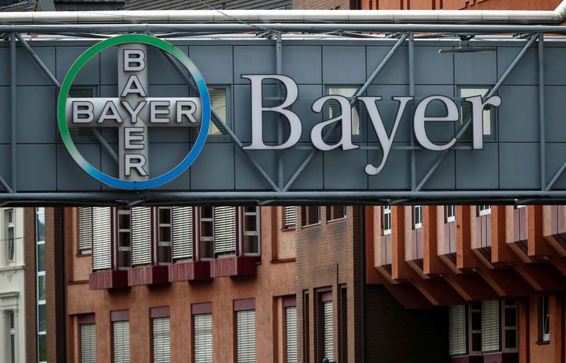 FILE PHOTO: Logo of Bayer AG at a plant of the German pharmaceutical and chemical maker in Wuppertal