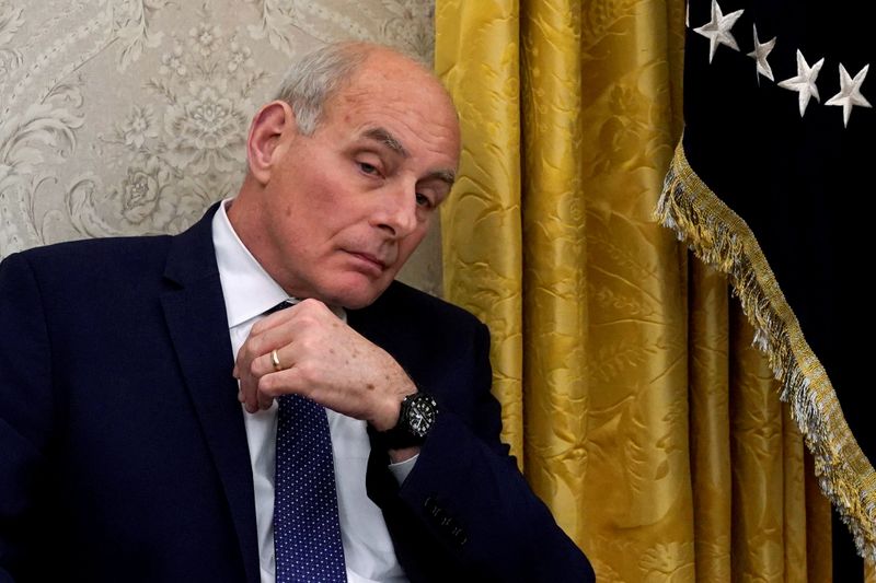 FILE PHOTO: White House chief of staff Kelly listens during Trump-Stoltenberg meeting at White House in Washington