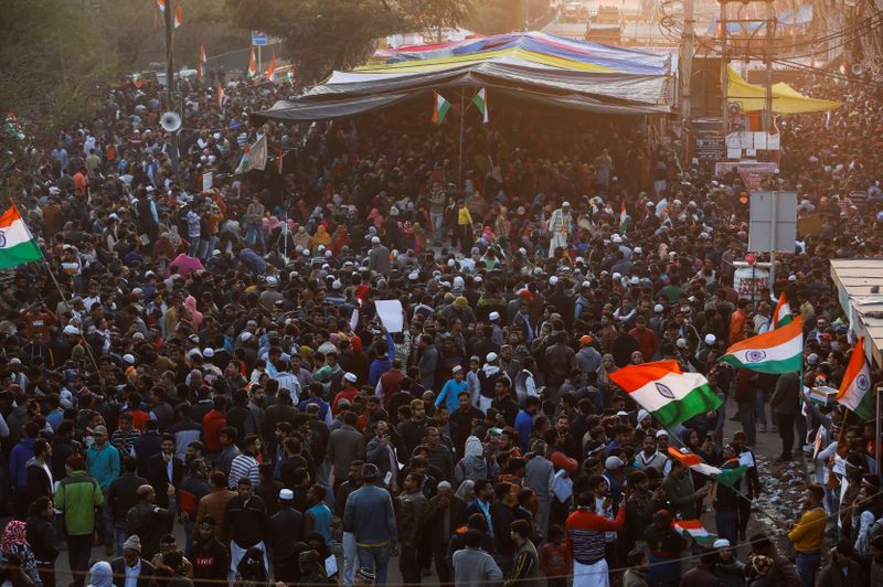 Demonstrators attend a protest against a new citizenship law in Shaheen Bagh, area of New Delhi