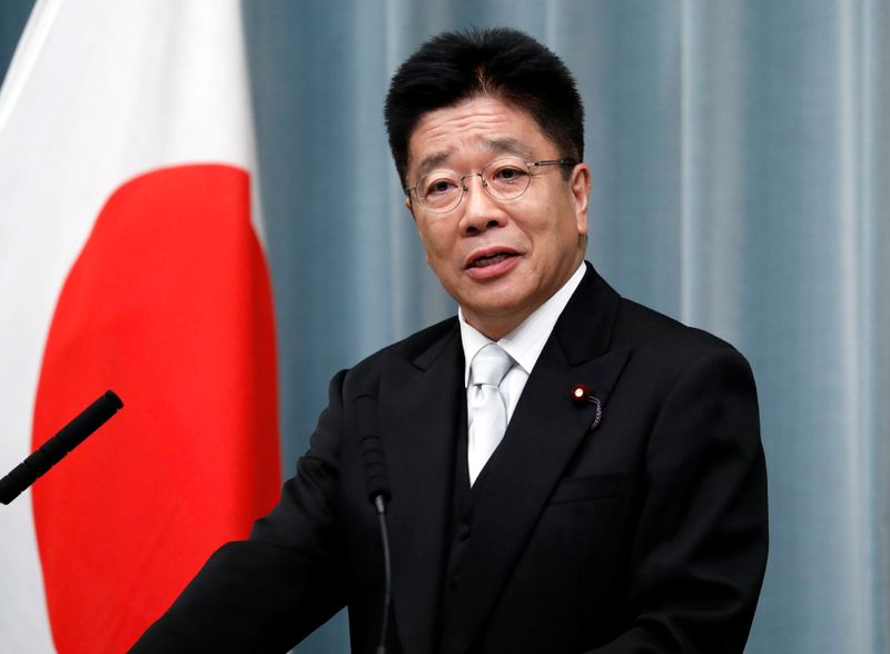 Japan's Health, Labour and Welfare Minister Kato attends a news conference at PM Abe's official residence in Tokyo