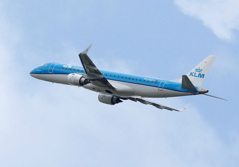 A KLM commercial passenger jet takes off in Blagnac near Toulouse