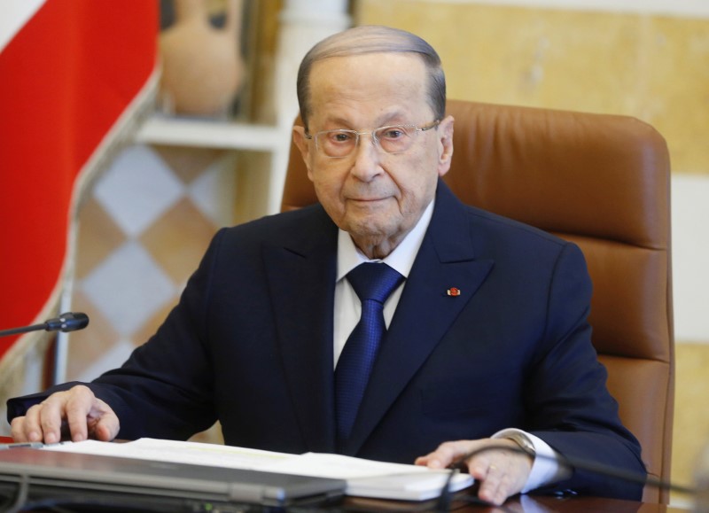 Lebanon's President Michel Aoun attends the cabinet meeting at the presidential palace in Baabda