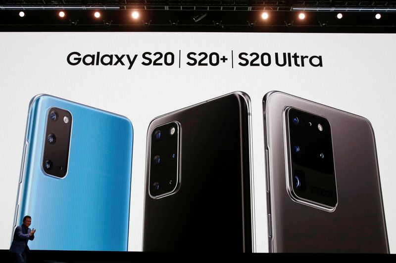 FILE PHOTO: TM Roh of Samsung Electronics unveils the Galaxy S20, S20+ and S20 Ultra smartphones during Samsung Galaxy Unpacked 2020 in San Francisco