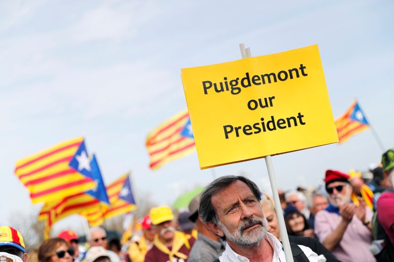 Catalan separatist leader Carles Puigdemont holds a rally in Perpignan