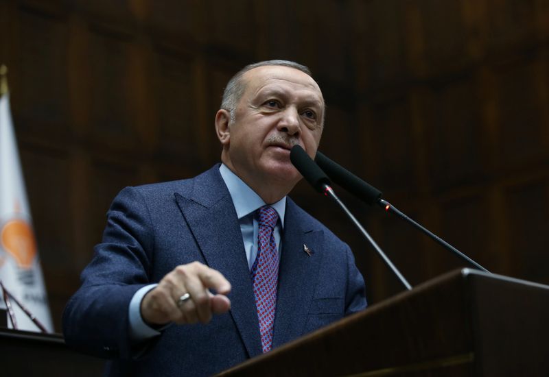 Turkish President Erdogan addresses members of his ruling AK Party during in Ankara