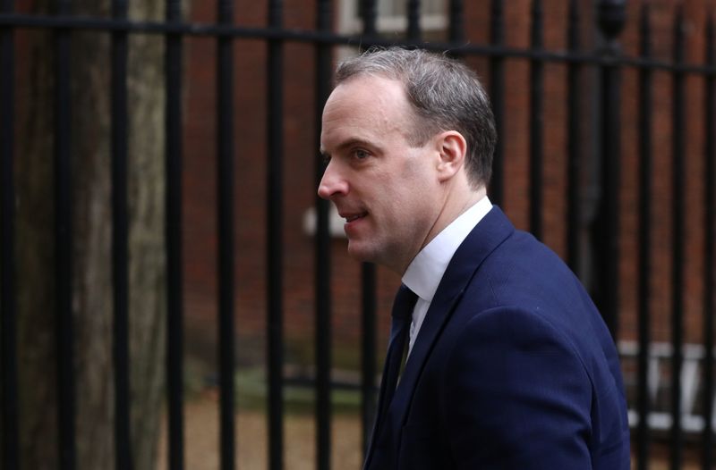 FILE PHOTO: Britain's Foreign Secretary Dominic Raab is seen outside Downing Street in London